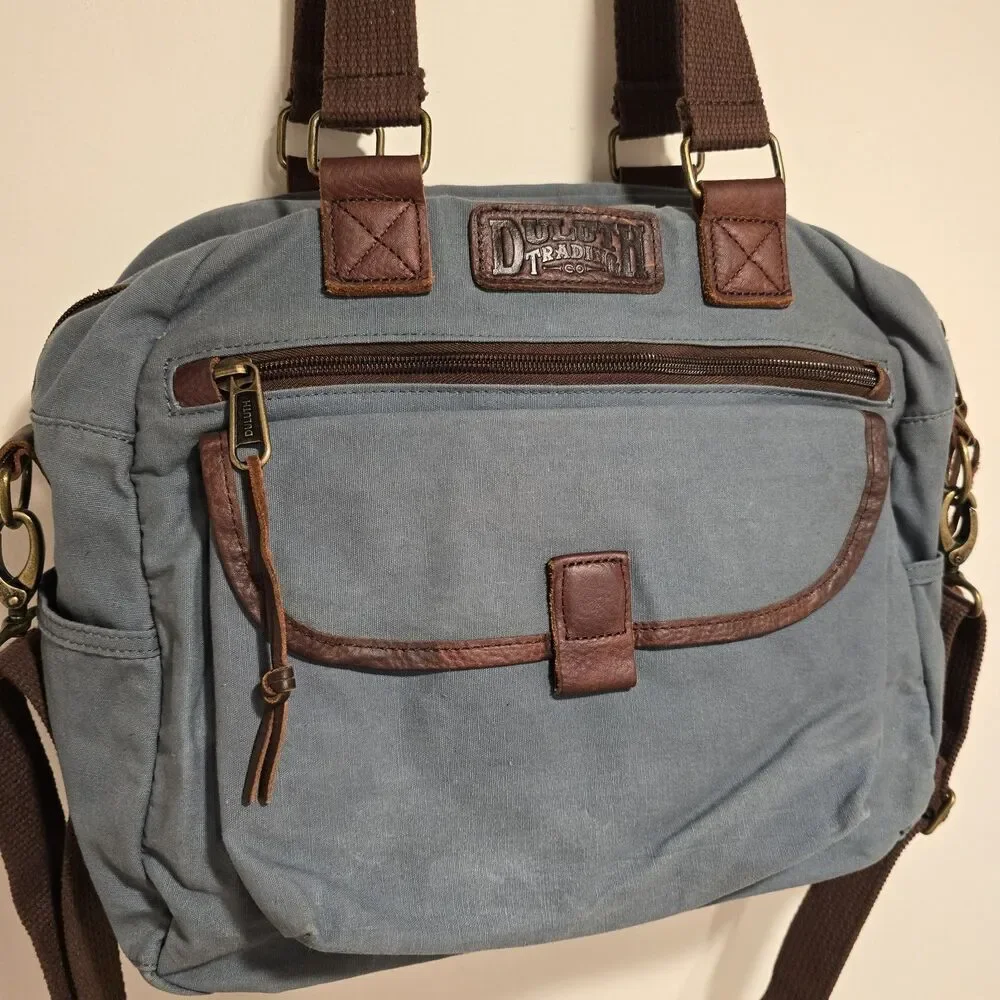 DULUTH TRADING Oil Cloth Business Tote Messenger Bag Travel Work Laptop Blue